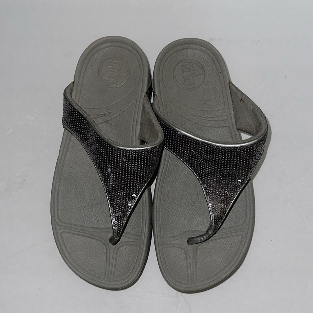 FITFLOP Sandals Women's Size 5 - Silver Sequin Micro Wobble Board - Picture 6 of 8